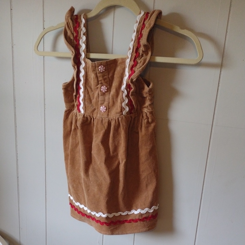 Brown Corduroy Dress with Red and White Accents